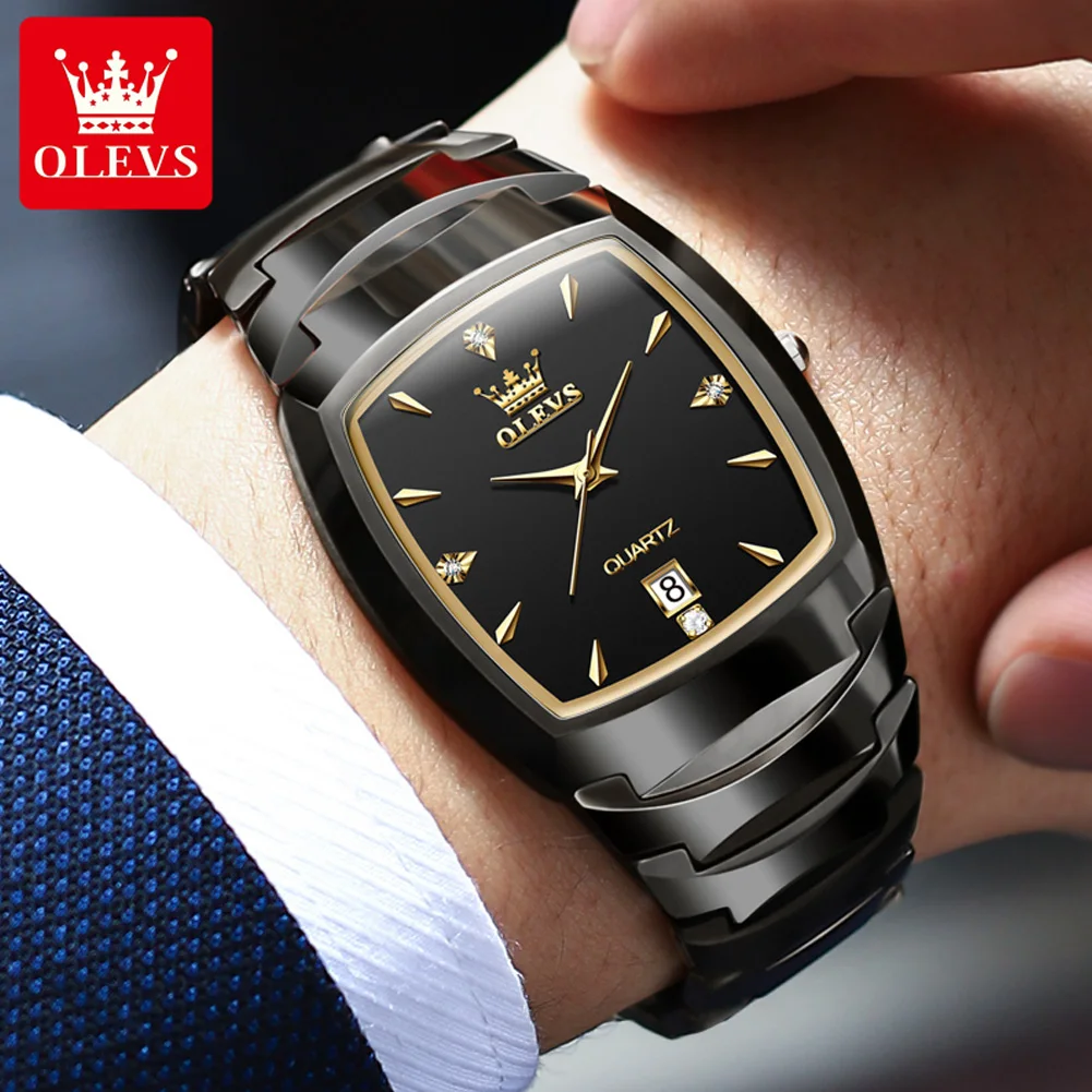 OLEVS Original Brand Quartz Watch for Men Luxury Golden Tungsten Steel Men's Watches Waterproof Calendar Wristwatch Reloj Hombre