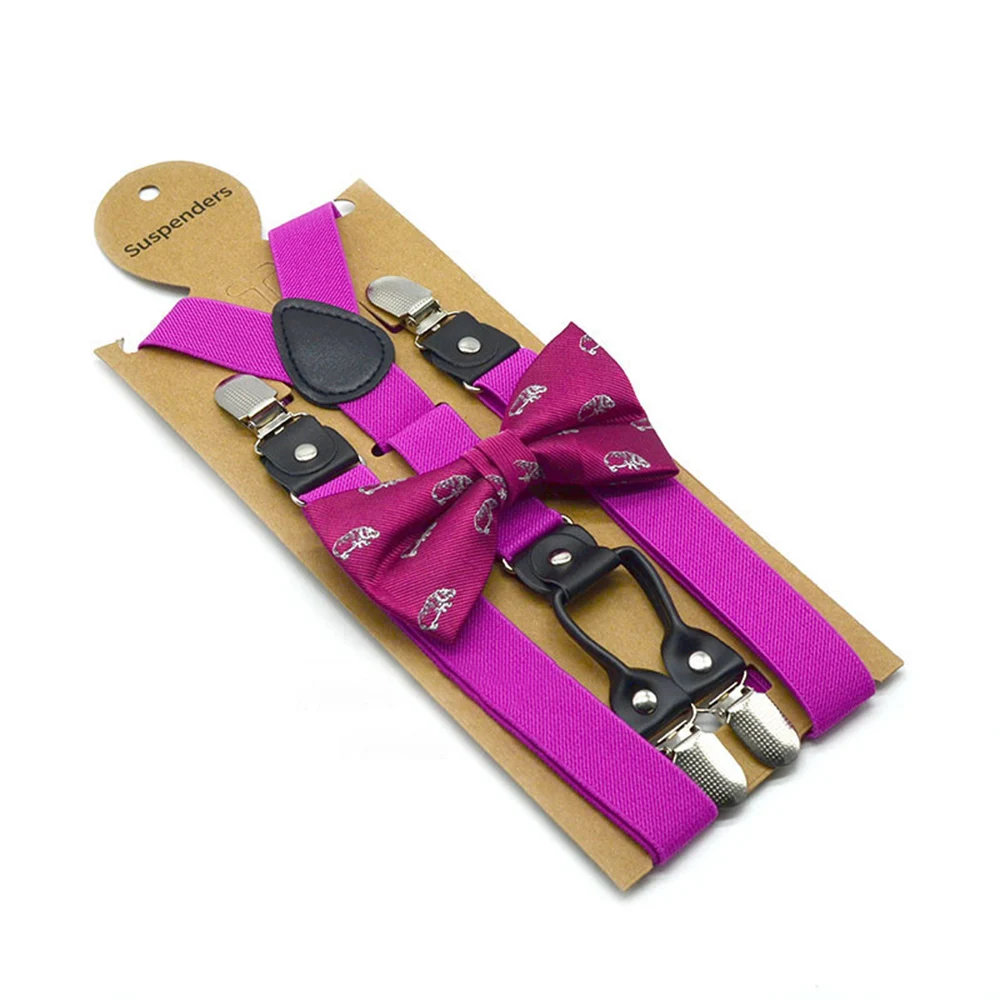 Solid Color Bowknot Elastic Leather Suspenders Braces Men Women Adjustable Straps For Wedding Suit Skirt Accessories Gift