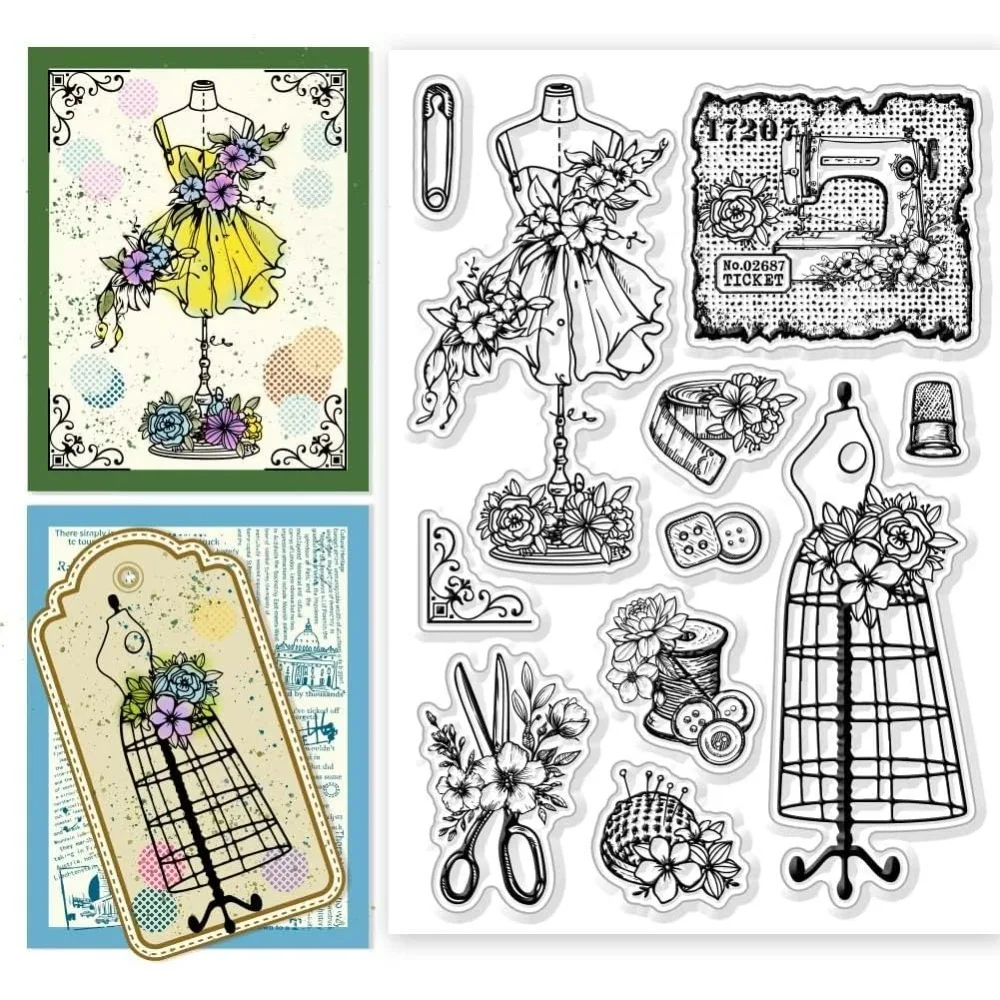 Sewing Threads Clear Stamps Retro Sewing Transparent Stamps Silicone Clear Stamp Seals for DIY Scrapbooking Photo Album