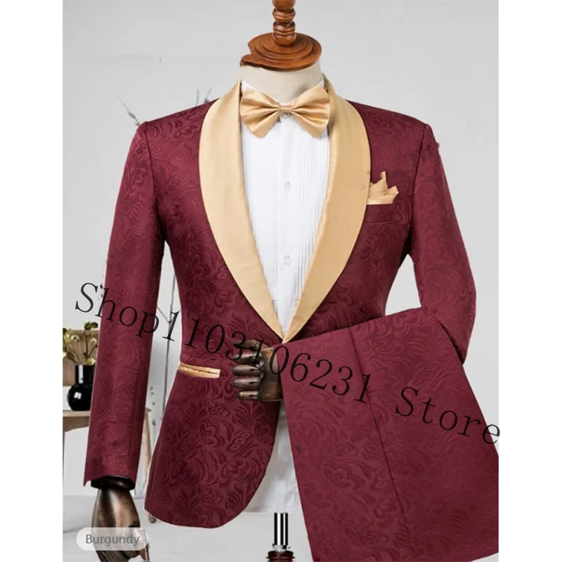 Tailored Made New Design Wedding Suits Men Butterfly Pattern Jacquard 2 Pieces Male Suit Groom Tuxedo Blazer Pants Costume Homme