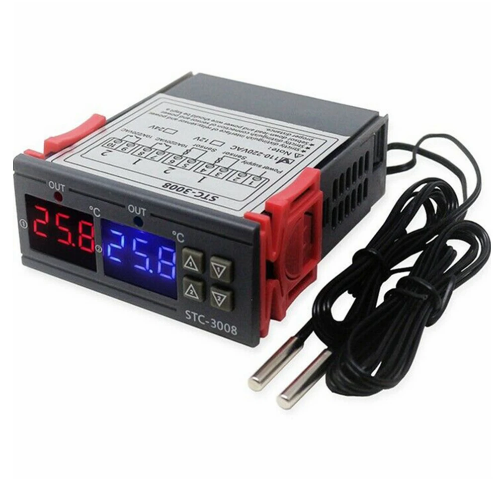 

STC-3008 KT99 Dual Digital Temperature Controller Two Relay Output 12V 24V 220V Thermoregulator Thermostat With Heater Cooler