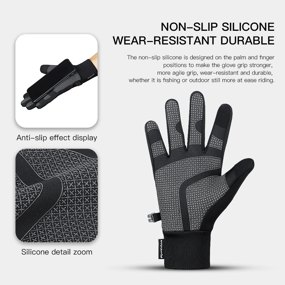 Warm Waterproof Touchscreen Anti-Slip Gloves for Outdoor Activities - Black