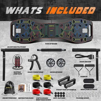 Portable Home Gym System: Large Compact Push Up Board, Pilates Bar & Fitness Accessories with Resistance Bands 5