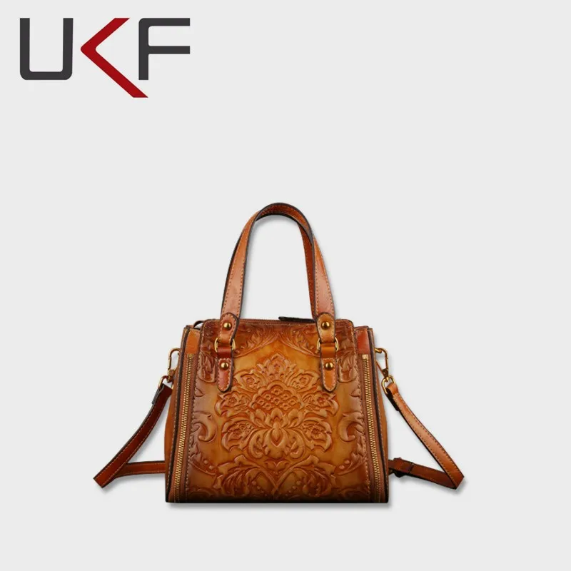 

UKF Casual PU Leather Vintage Women's Tote Bag Embossed Bucket Bag Handbags Women Bags Luxury Fashion Soft Shoulder Bag Designer