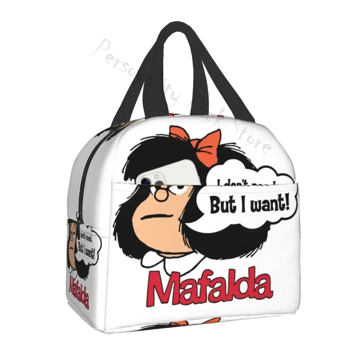 

Custom Cartoon Manga Mafalda Lunch Bag Thermal Cooler Insulated Lunch Box for Women Kids School Work Office Food Picnic Bags