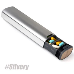 Weekly Pill Organizer - Premium Stylish Aluminum with Large Capacity for Supplements, Vitamins, and Medicine (Silver)