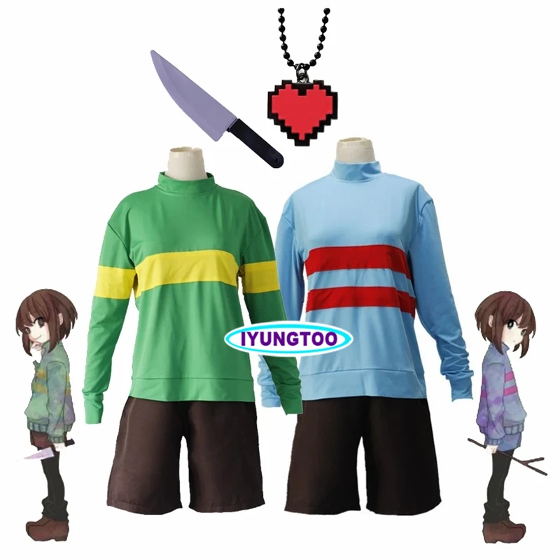 

Anime Game Undertale Frisk Chara Cosplay Costume Andertail Sweatshirts High Collar Long Sleeve Clothing Shorts Knife Necklace