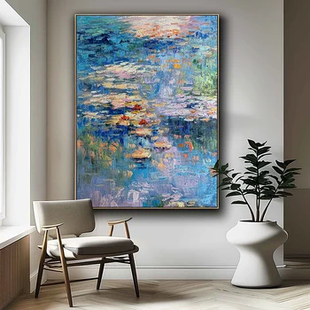 Monet Lotus Textured Oil Painting Canvas