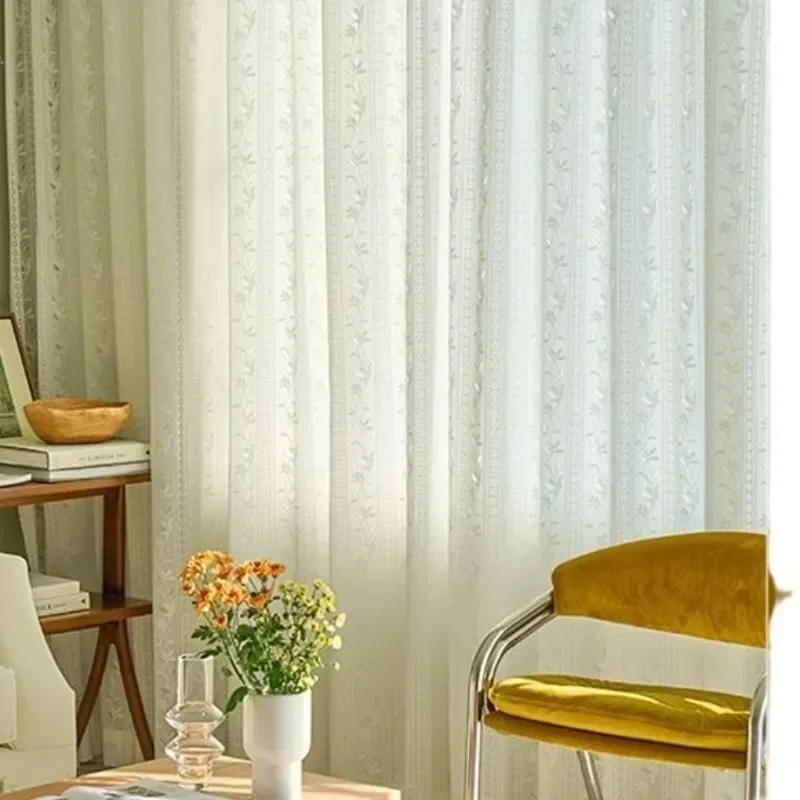 1PC Lace Curtain Gauze Curtain 2025 New Bay Window Curtains for Living Room European Pastoral Retro Literary Pastoral Screen 5