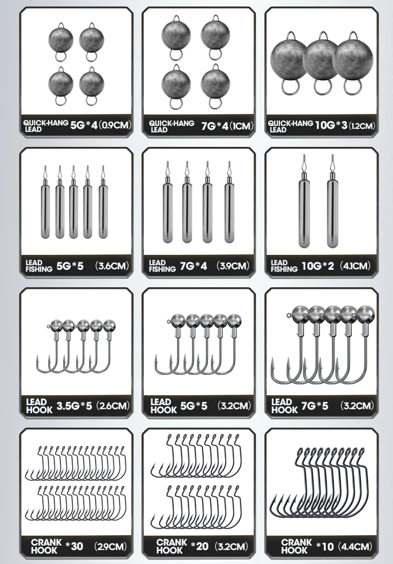 TAIYU 329/537-teiliges Angelzubehör-Set mit Tackle-Box-Haken, Sinker, Wirbel für Salzwasser-Angeln im Freien, komplettes Köder-Set – Detail 11