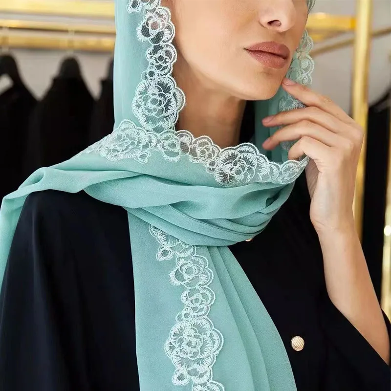 

Women's Pearl Chiffon Scarf Fashion Lace Solid Color Wrap Ladies Casual Daily Long Scarves girl Accessories for Four Seasons