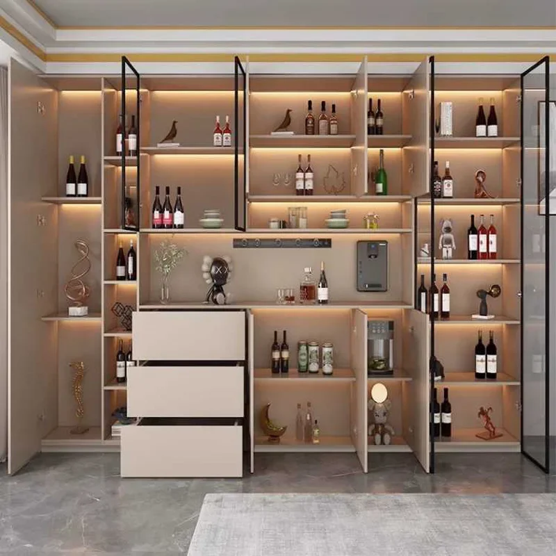 Armadietto da cucina Credenze Armadietto alto con ante in vetro e cassetto Armadietto per il vino Dispensa Hunch con ripiani Isola della cucina - immagine 3