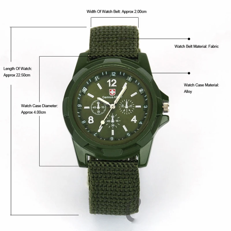 Army Green Military Sports Analog Quartz Wristwatch with Nylon Band