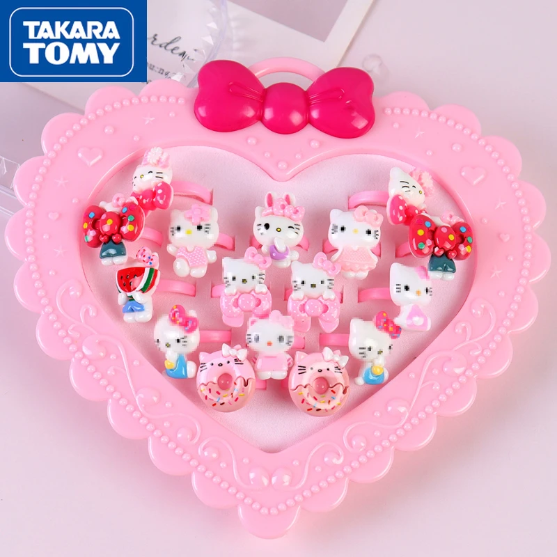 

TAKARA TOMY Cute Hello Kitty Ring Children's Plastic No Odor Kawaii Open Ring Cosplay Light Cartoon Decorative Accessories Ring