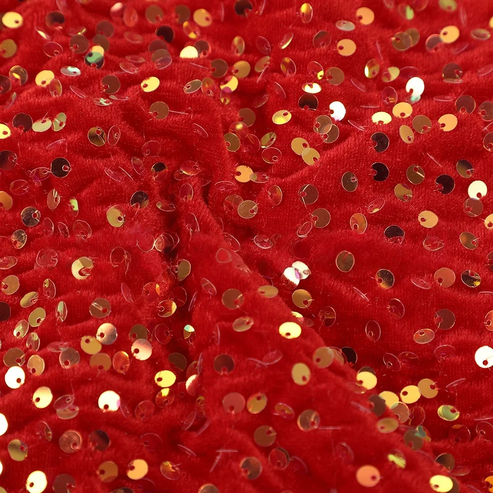 Vibrant Multicolor Sequined Embroidered Velvet Fabric