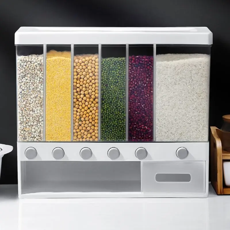 

10L Large Capacity Cereal Dispenser Press To Dispense Grain Six-Compartment Suitable for Storing Various Cereals and Nuts
