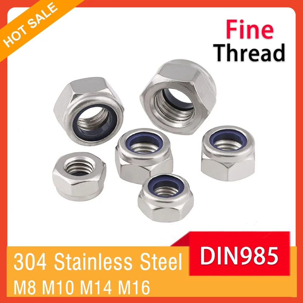

M8 M10 M14 M16 DIN985 Fine Thread A2-70 304 Stainless Steel Hex Nylon Lock Nut Nylon Insert Self-lock Nuts