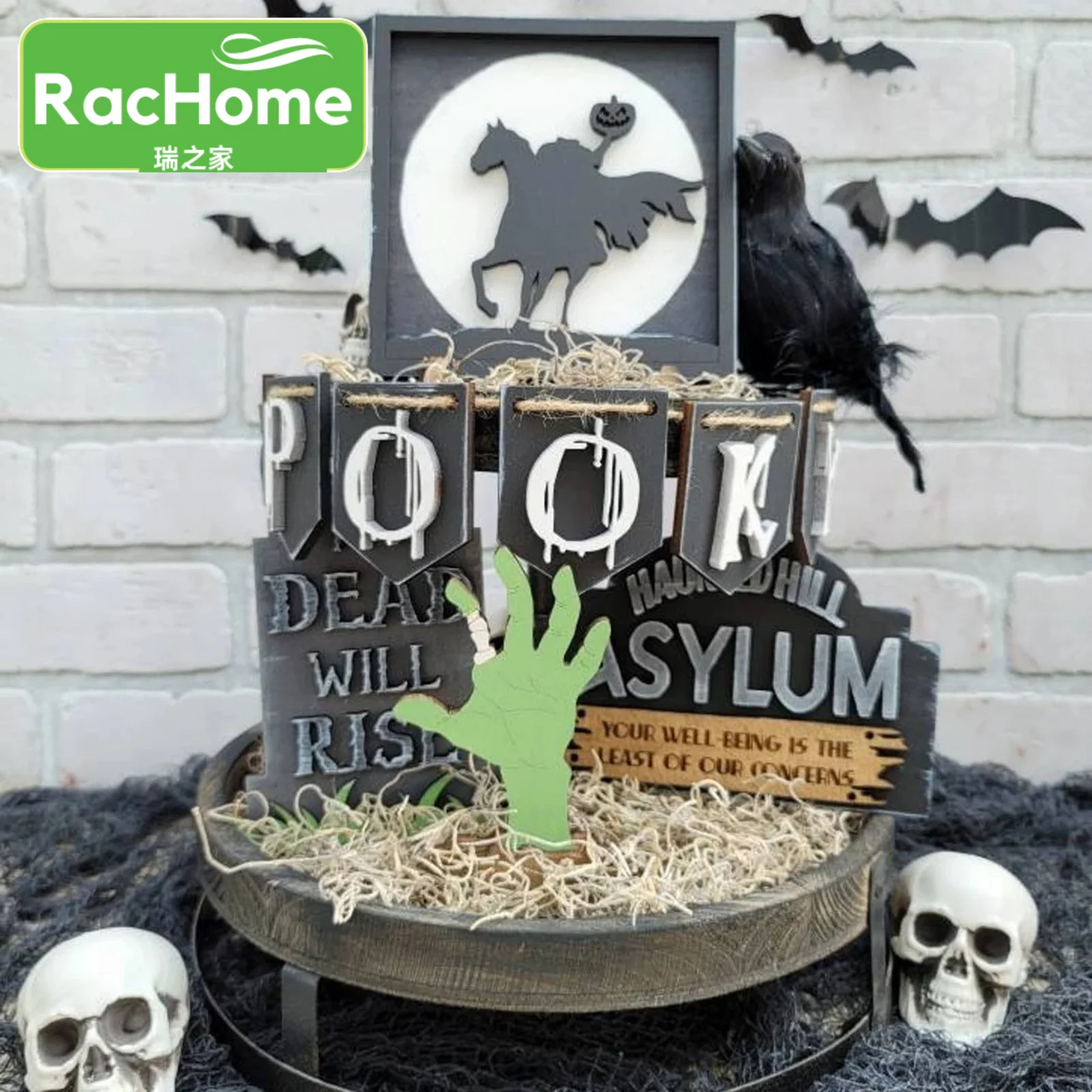 

spooky Tiered Tray Decor wooden Halloween Horror Decoration Rustic Farmhouse party Decorative Wooden Signs Creative Home Decor