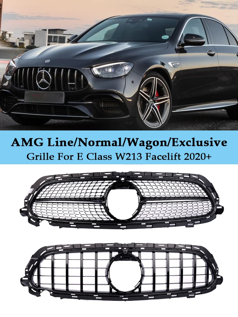 

Black Silver Front Bumper Panamericana GT Diamond Grill Sport Style AMG Grille Exclusive For Mercedes Benz E Class W213 2020+