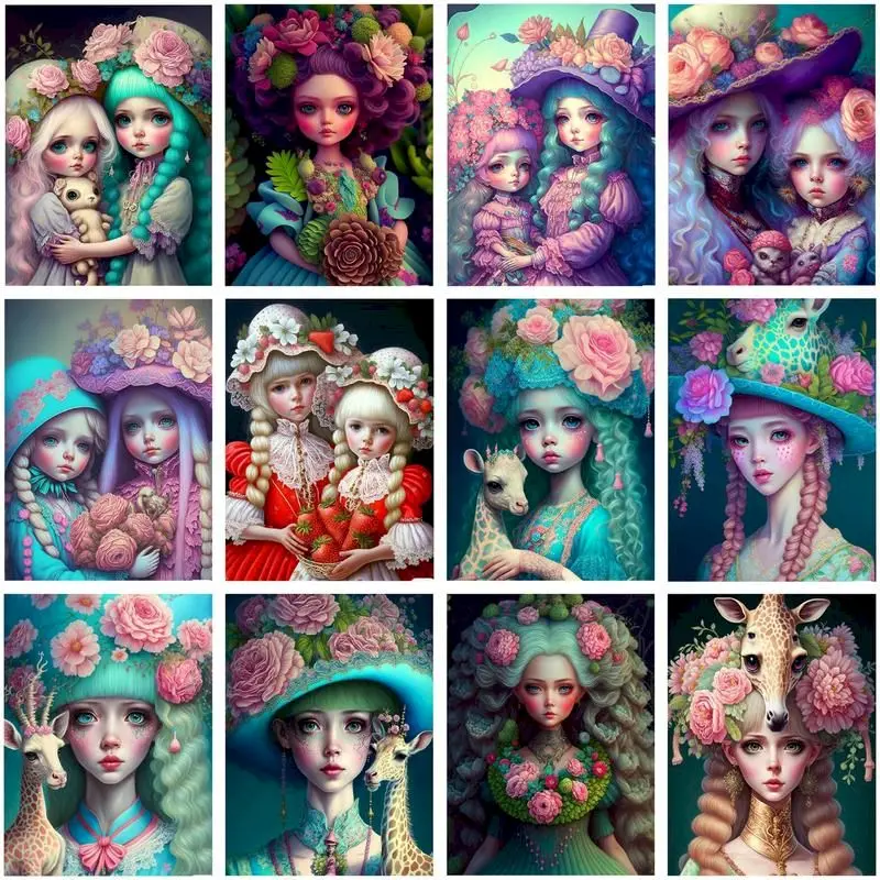 

GATYZTORY Flower Hat Sisters Pictures By Number Kits Home Decor Painting By Numbers Figure Drawing On Canvas Handpainted Gift