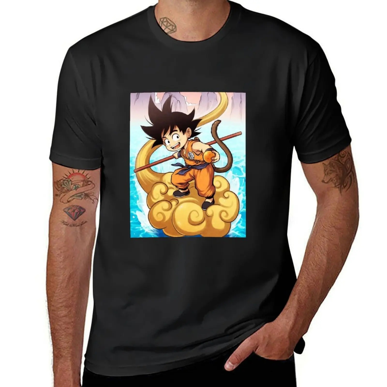 Gogu-Camiseta en blanco para hombre, prenda de vestir, color negro, tallas grandes