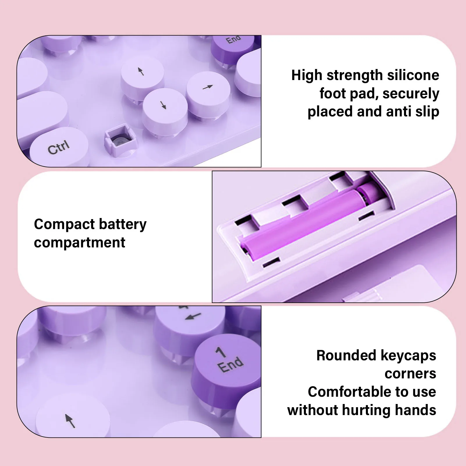 Wireless Keyboard Wireless Cute Keyboard and Mouse 104 Keys Typewriter  Retro Round Keycaps Keyboard for PC Laptop Desktop - 5