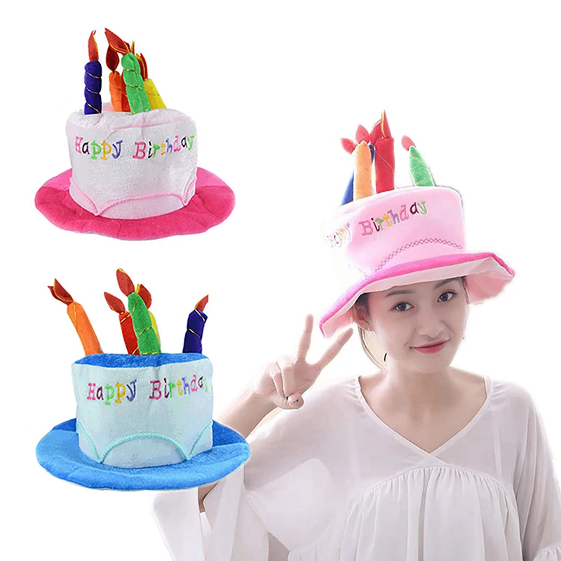 

Happy Birthday Cake Hat With Candle Headband Party Photo Props Adults Kids Headwear Cosplay Funny Birthday Gifts Hair Decoration