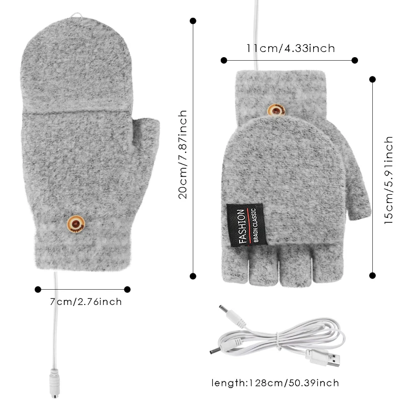 USB Heating Gloves Double-Sided Heating Gloves Outdoor Warmer Gloves Washable Rechargable MittensThermal Fingerless Hand Gloves 5