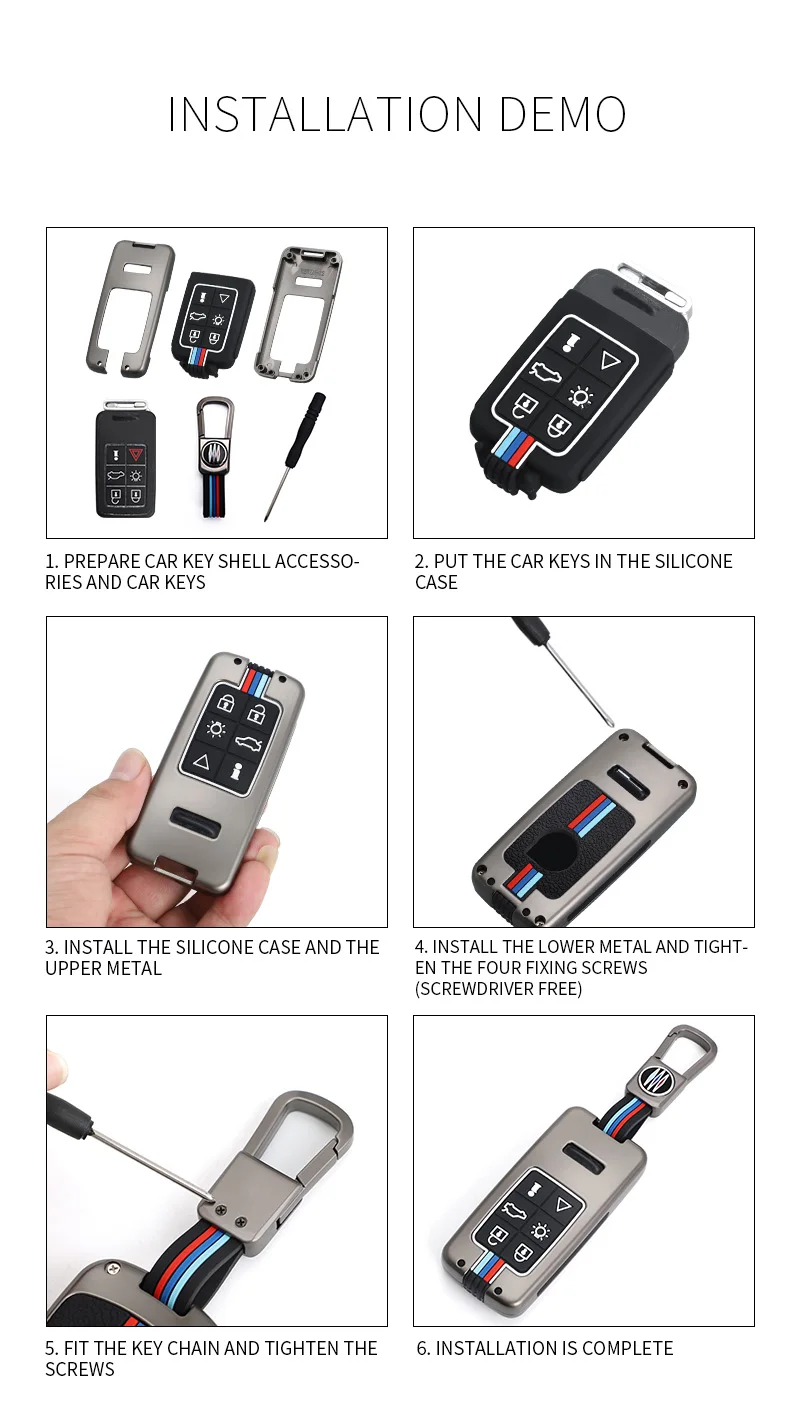 Lega Gel di silice 6 pulsanti portachiavi a distanza per auto custodia a conchiglia copertura completa per Volvo XC60 V60 S60 S80 XC70 V40 Cover senza chiave - Scbcb1c4fa5f6485587fd2ed7f46c6409f