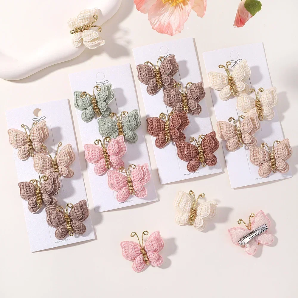 Hair Accessories 4Pcs/set Cute Baby Girls Knitting Headwear Handmade Crochet Butterfly Alloy Hairs Clips Kids Hairpins Fashion Desgin Headwear