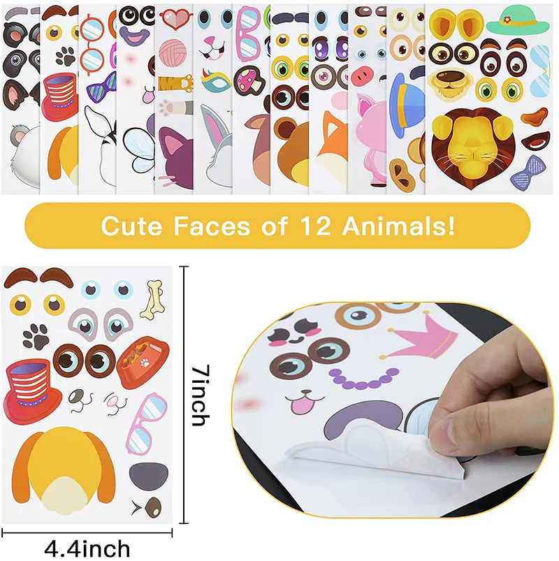 12 Blatt Kinder DIY Puzzle Aufkleber Spiele 12 Tiere Gesicht lustig montieren Puzzle Aufkleber Kinder Lernspiel zeug Jungen Mädchen Geschenke – Detail 5