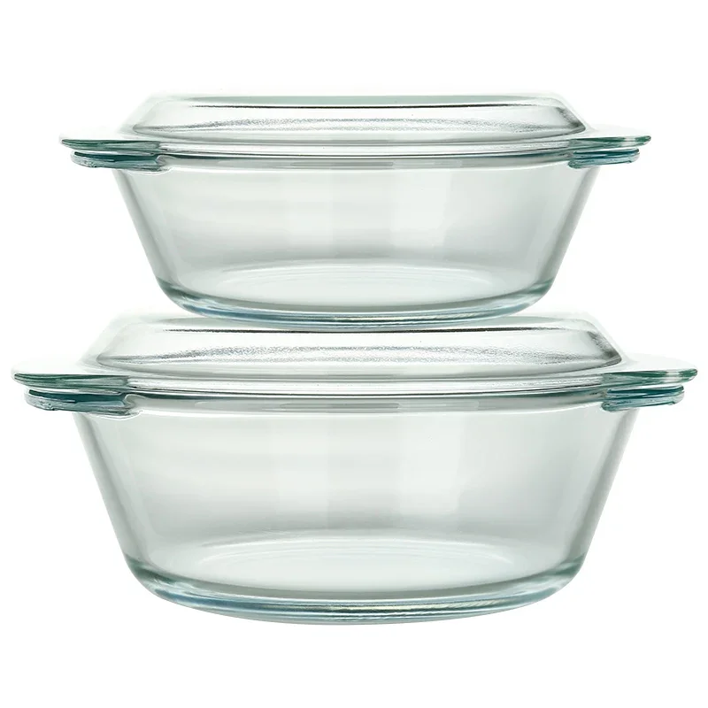 

2 Piece Glass Bowl Heat Resistant Glass Lunch Box with Cover Tempered Oven Microwave Soup Bowls Ceramic Rice Bowl