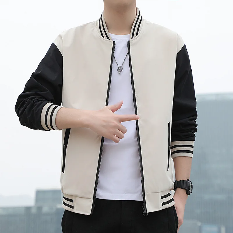Spring Autumn Men's Jacket Zippered Tops Sport Casual Coat Oversized Fashion Handsome Slim Fit Stand Up Collar Baseball Jacket