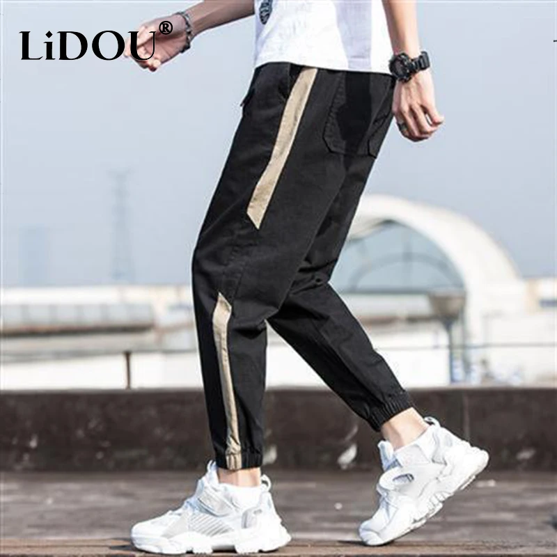 

2023 Spring and Autumn Fashion Trendy Sports Chic Capable Neat Street Cargo Style Cropped Pants Loose Patchwork Sweatpants Men