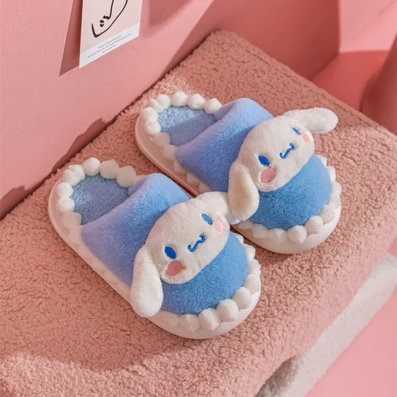 

Sanrio Cinnamoroll Cute Kawaii Cartoon Shoes Girl Winter Plush Home Slippers Anime Thick Base Flat Shoes Non Slip Soft Sole Gift
