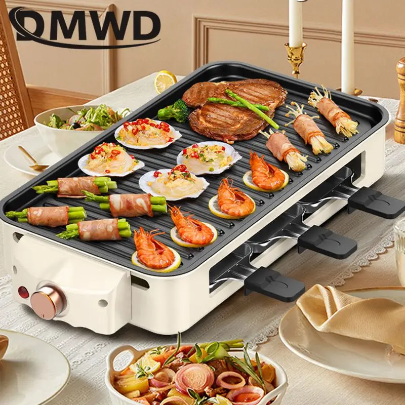 DMWD Korean Household Electric Ovens Smokeless Nonstick Barbecue Machine Electric hotplate Teppanyaki Grilled Meat Pan 1500W EU