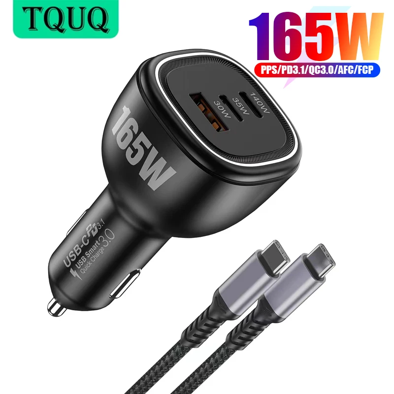 

TQUQ 165W USB C Car Charger, 3 Ports PD3.1 140W PPS 45W Type-C Car Phone Adapter for iPhone Samsung iPad MacBook Pro Air Laptops