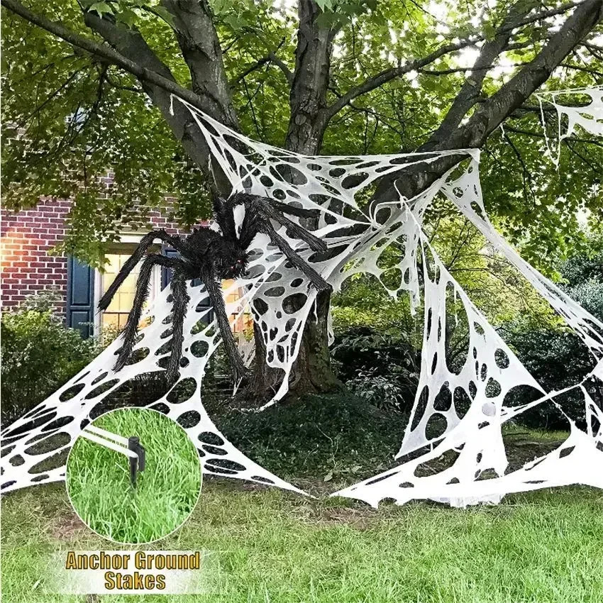 1X2M 1X4M 2X4M Halloween Spinnennetz Horror Dekoration Stoff Spinnennetz für Spukhaus Wand Fenster Hof Outdoor Dekor – Detail 6