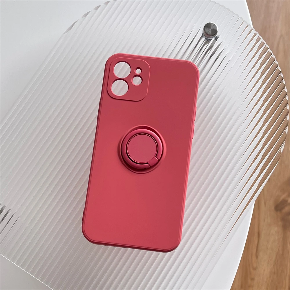 thumbnail image 1 of Square Original Liquid Silicone Magnetic Holder Ring Stand Soft Case For iPhone 15 14 Pro Max 13 12 11 Armor Shockproof Cover, 1 of 5