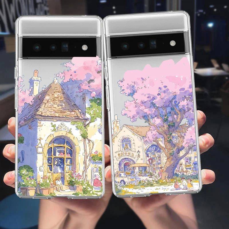 Pink Purple Floral Landscape Phone Case - Clear Soft TPU Back Cover