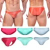 AMORESY Fashion Men's Sexy Glossy Thin Swimming Trunks Breathable Satin Beach Soft Thong Briefs Solid Low Waist Tights Underwear 1