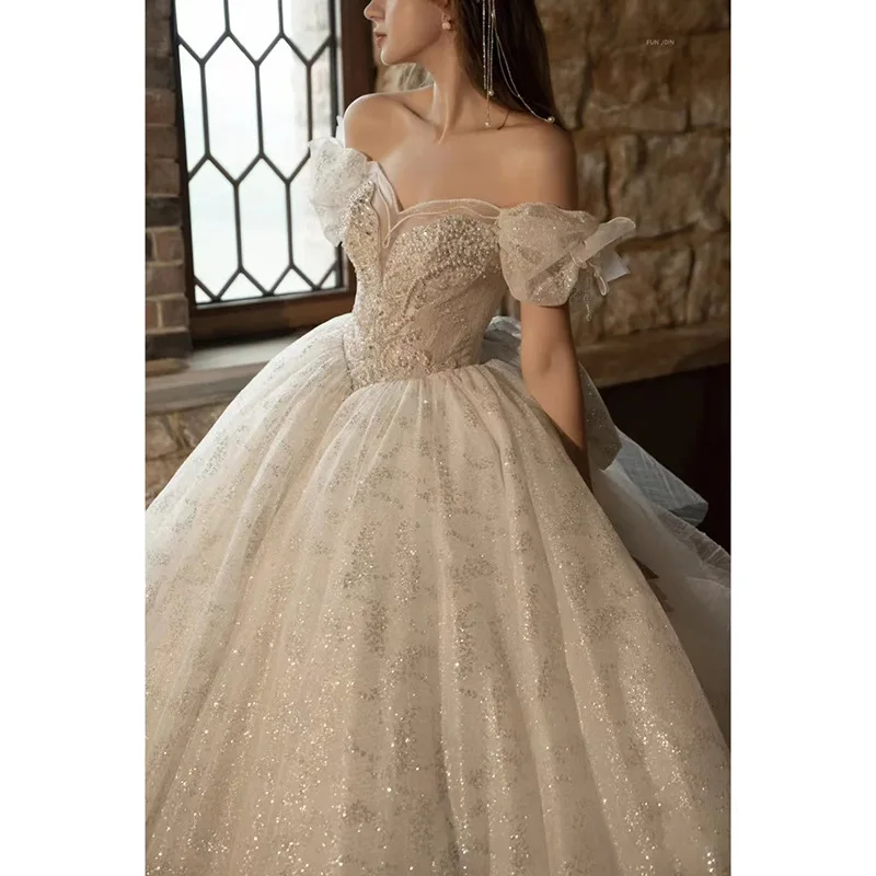 Luxury Wedding Dress Off-Shoulder Puff Pearl Lace Embroidery Princess Ball Gowns | eBay Luxury Wedding Dress Off-Shoulder Puff Pearl Lace Embroidery Princess Ball Gowns | eBay