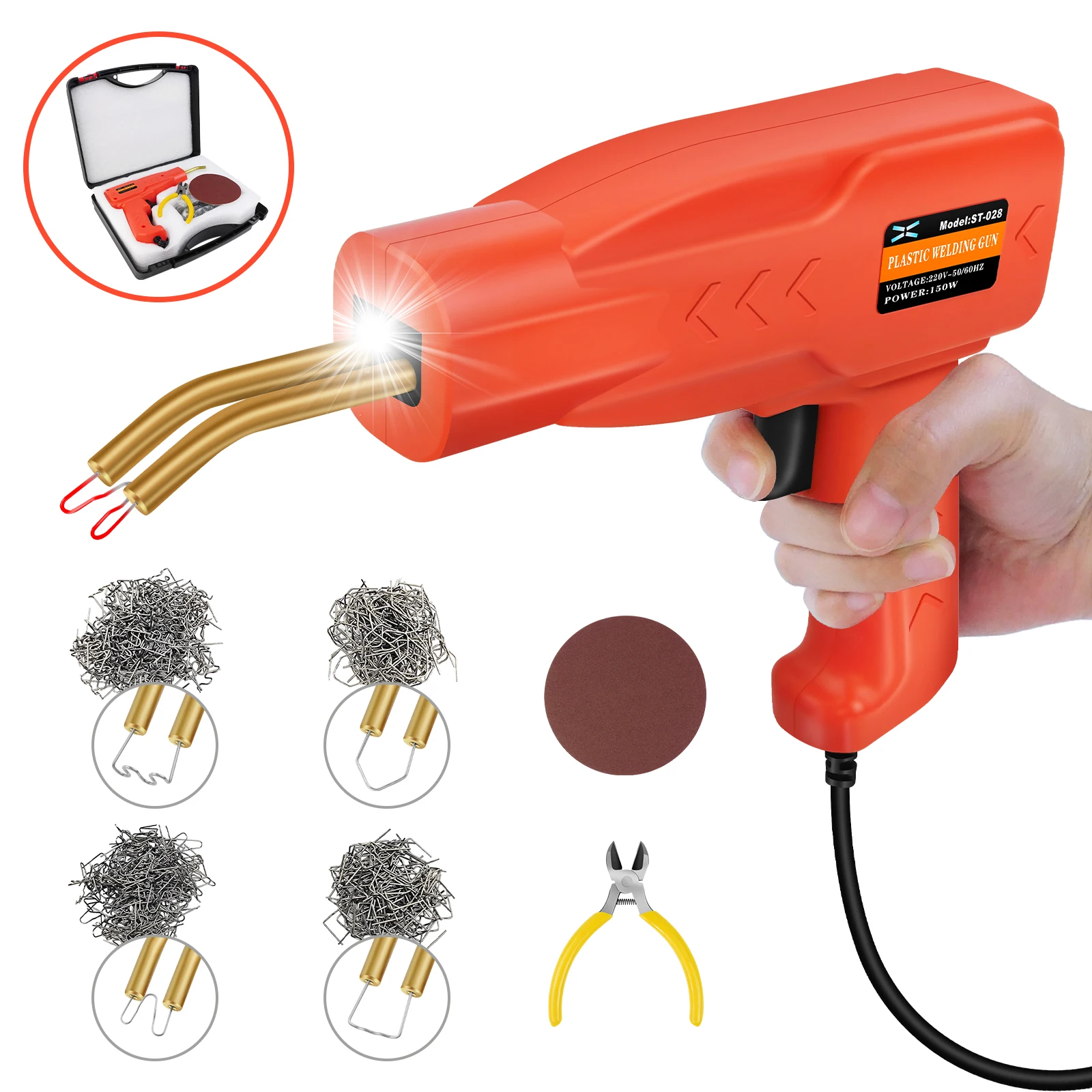 Plastic Welding Kit With Hot Stapler Gun, 800 Staples, 5 Power Levels, LED Light - 110V For Car Bumpers & Repairs