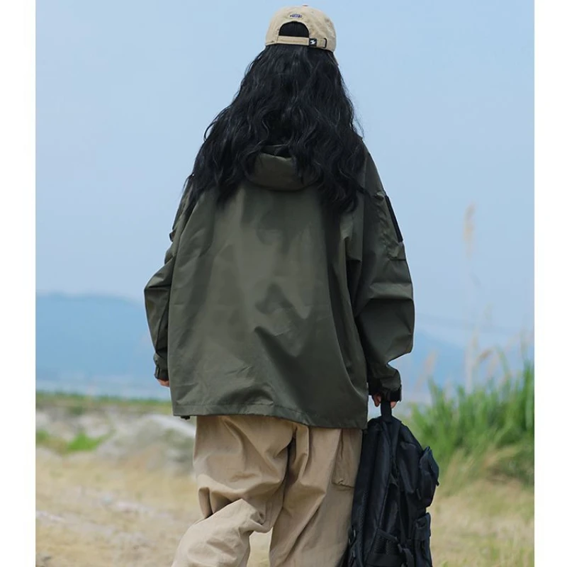 Deeptown Harajuku Fashion Black Jacket Women Oversize Anorak Gorpcore Techwear Jackets Korean Streetwear Outdoor Windbreakers