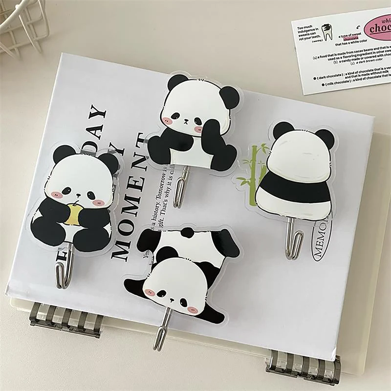 

1pc Cute Panda Punch-free Hook Bathroom Strong Adhesive Wall Hooks Acrylic Traceless Home Clothes Hat Bag Hanger Kitchen Storage