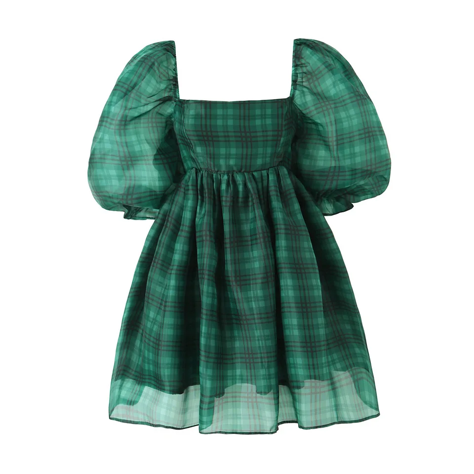 green emerald velvet dress Clover Puff Sleeve Gingham Mini Dress • Shop American Threads Boutique White / S