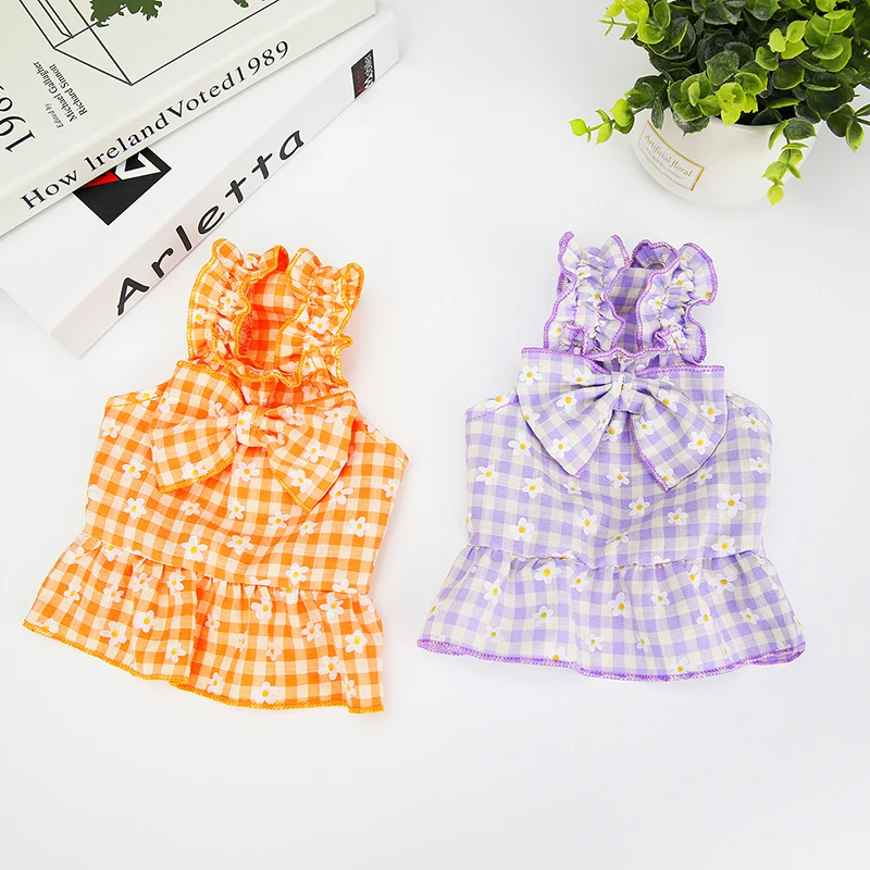 Summer Plaid Pet Dog Princess Dress for Small Dogs mascotas Clothing Cute Puppy Cat Suspender Skirt Chihuahua Pomeranian Clothes