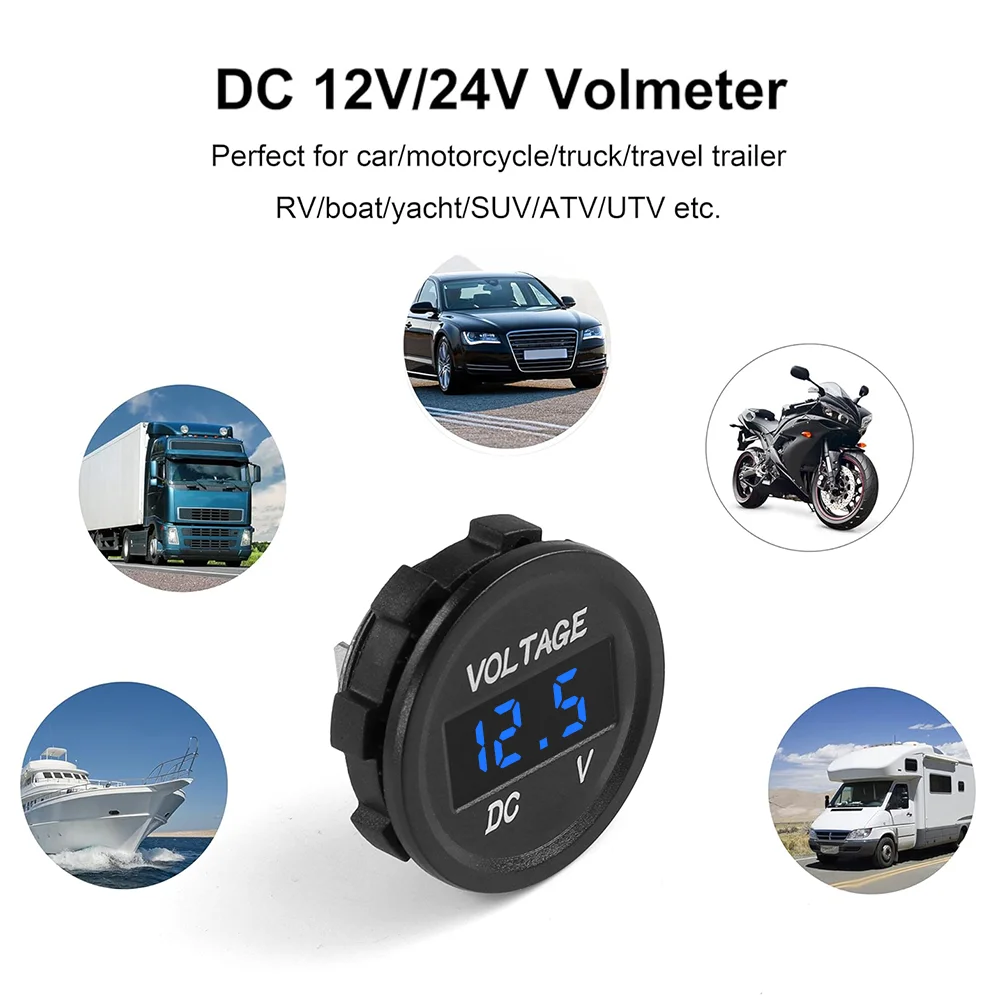 Voltmètre LCD Bleu Voltmètre Voiture AQXREIGHT - Digital LED 12-24V Tactile Bleu Accessoire Auto Moto Bateau