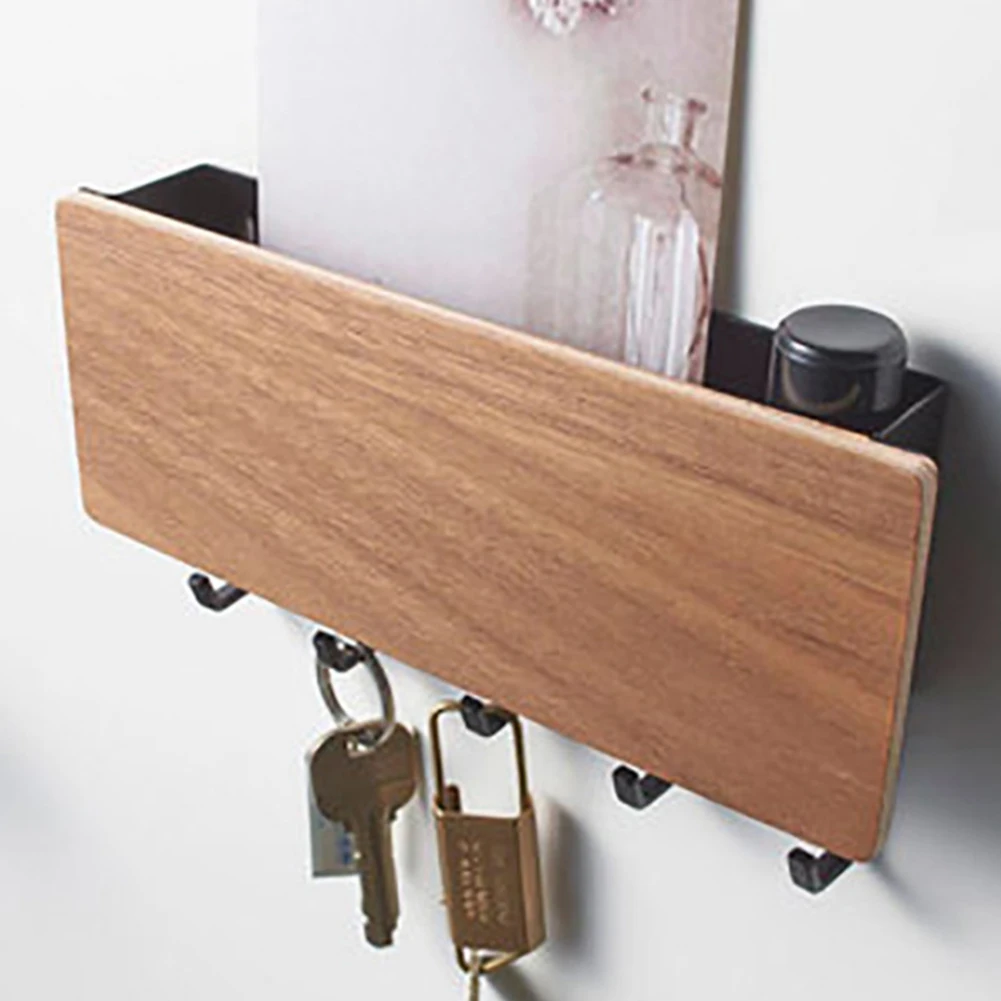 

Durable Wooden Wall Mount Key Holder Organizer Elegant Wood Grain Finish 5 Hooks Perfect Entryway Organization Solution