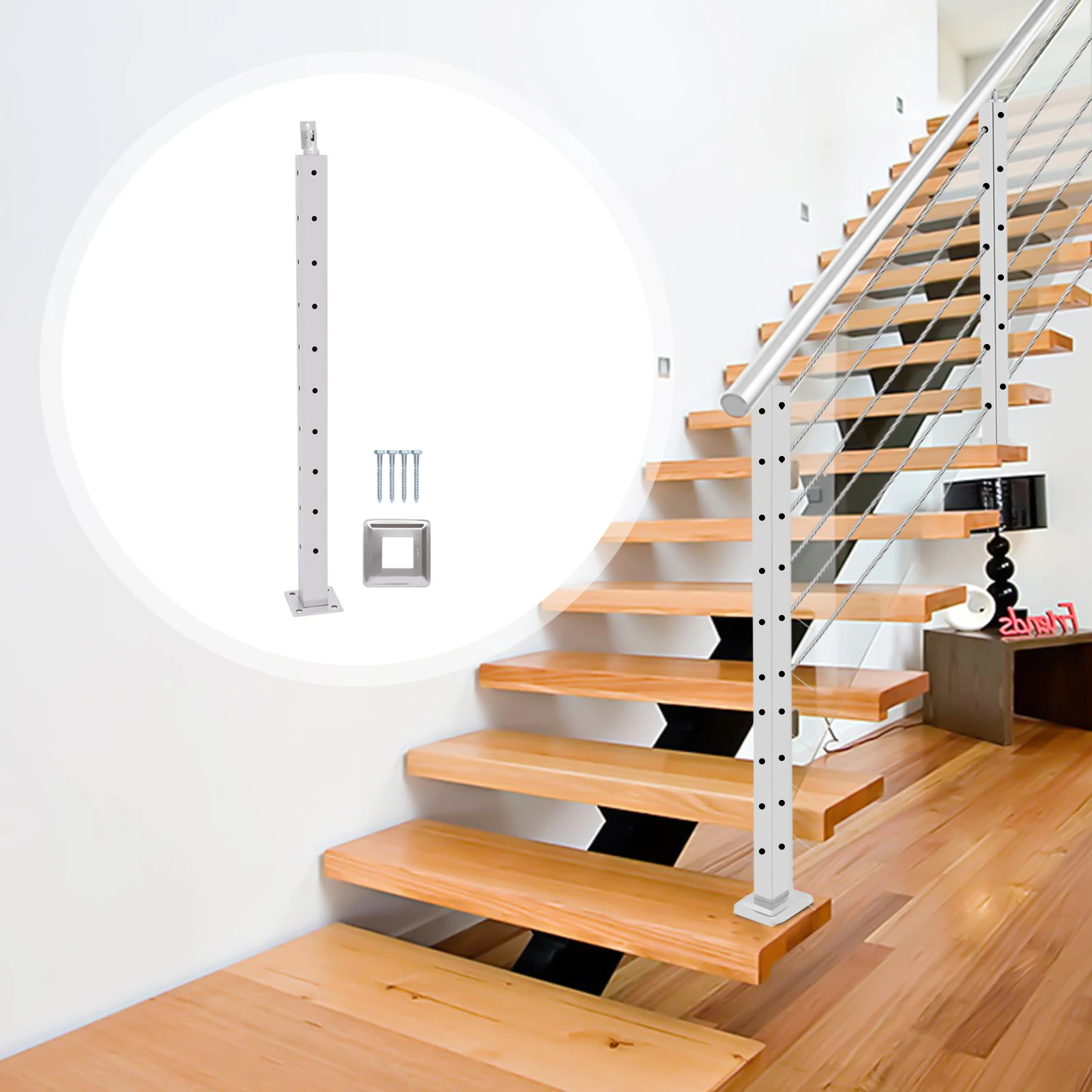

Stainless Steel Railing, Floor Mounted Handrail, for Outdoor Steps Silver